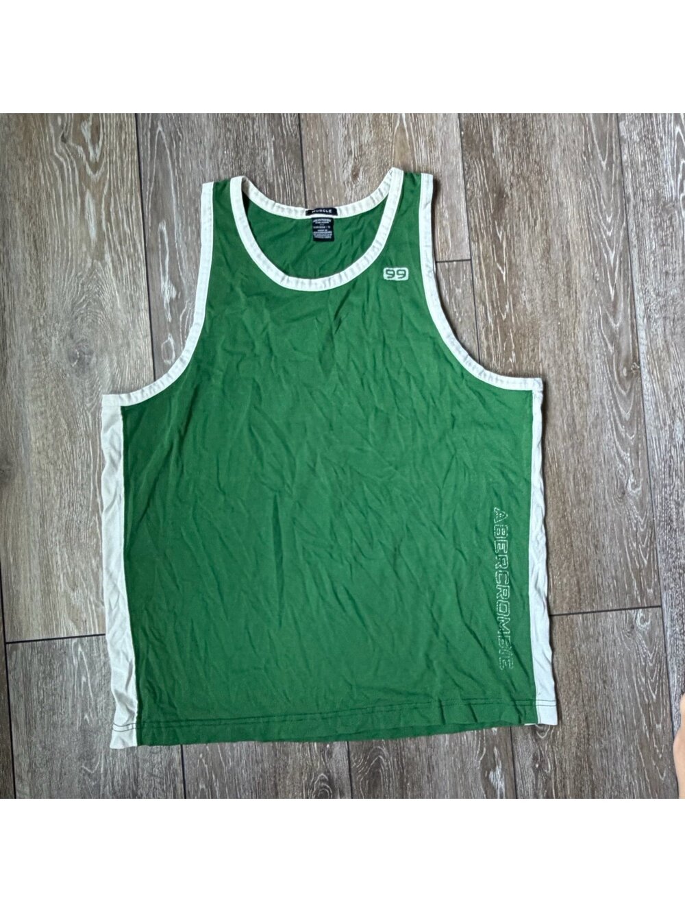 Y2K Vintage Abercrombie & Fitch Muscle Tank Top Green White 99 Graphic XL